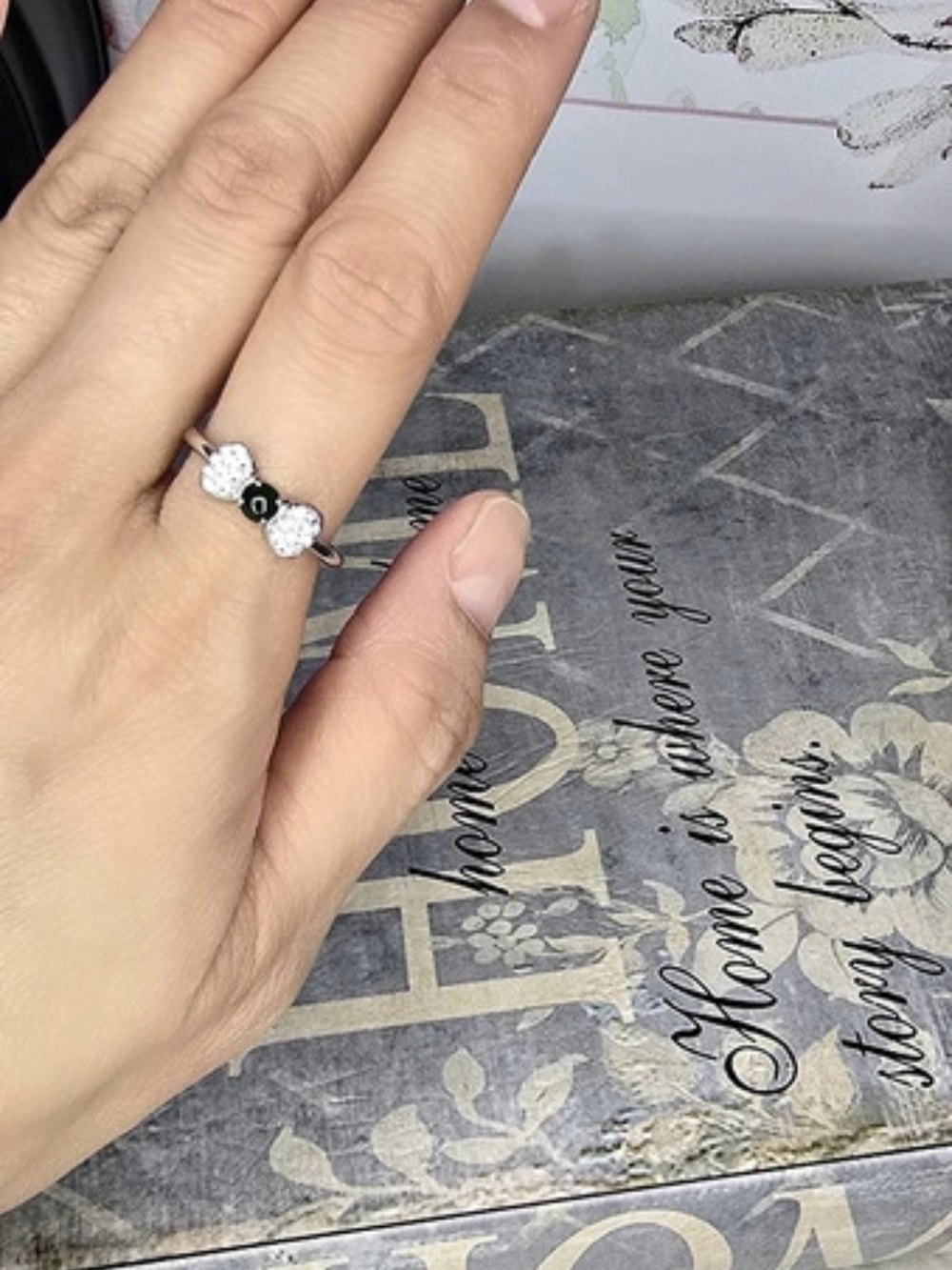Cutesy Stackable Natural Jade Ribbon Ring Adjustable In Silver - Picture 2 of 2